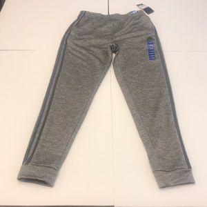 Adidas gray sweatpants with dark gray stripes